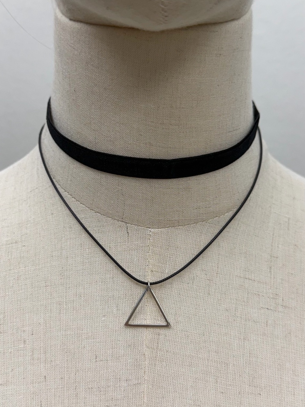 Black Triangle Pendant Layered Choker Necklace Gothic Y2K Minimalist